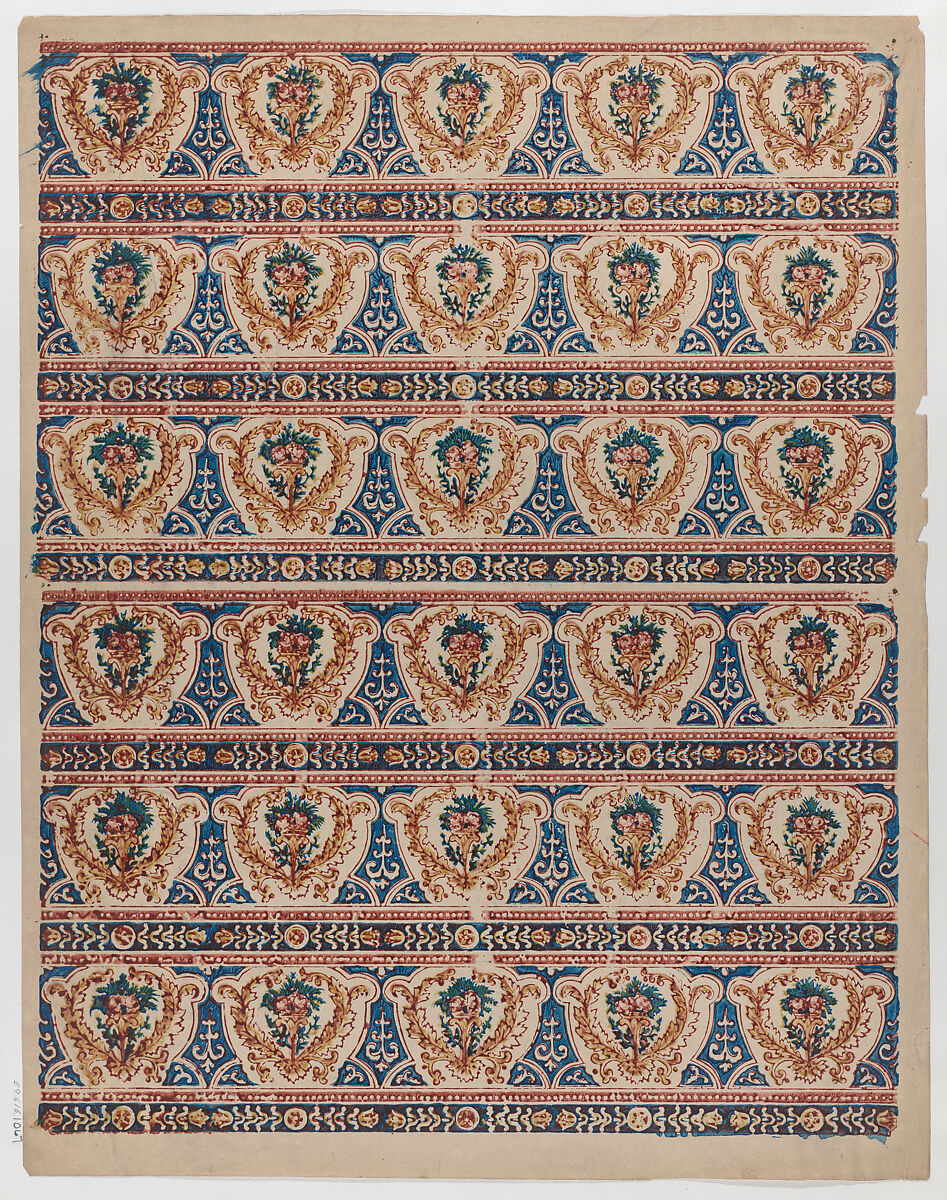 Sheet with two borders with three bands each containing five wreaths, Anonymous  , Italian, late 18th-mid 19th century, Relief print (wood or metal) 