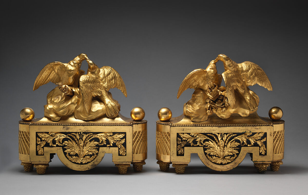 Andiron (feu or chenet) (one of a pair), François Rémond (French, ca. 1747–1812), Gilded bronze, French
