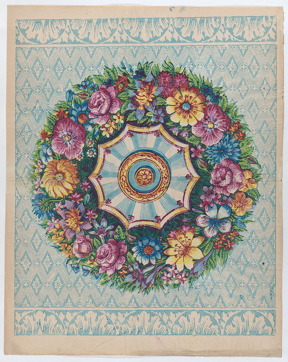 Sheet with a large floral wreath, Anonymous  , Italian, late 18th-mid 19th century, Relief print (wood or metal) 