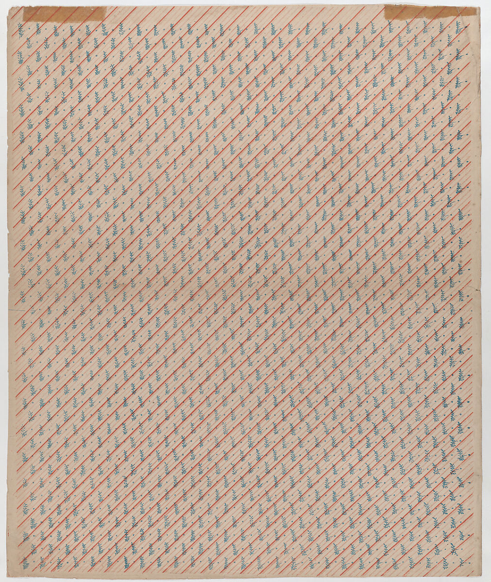 Sheet with overall striped and leaf pattern, Anonymous  , Italian, late 18th-mid 19th century, Relief print (wood or metal) 
