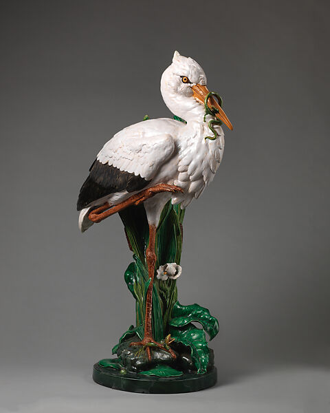 Stick stand in the form of a white stork, Minton(s) (British, Stoke-on-Trent, 1793–present), Lead-glazed earthenware (“Minton’s majolica”), British, Stoke-on-Trent, Staffordshire 