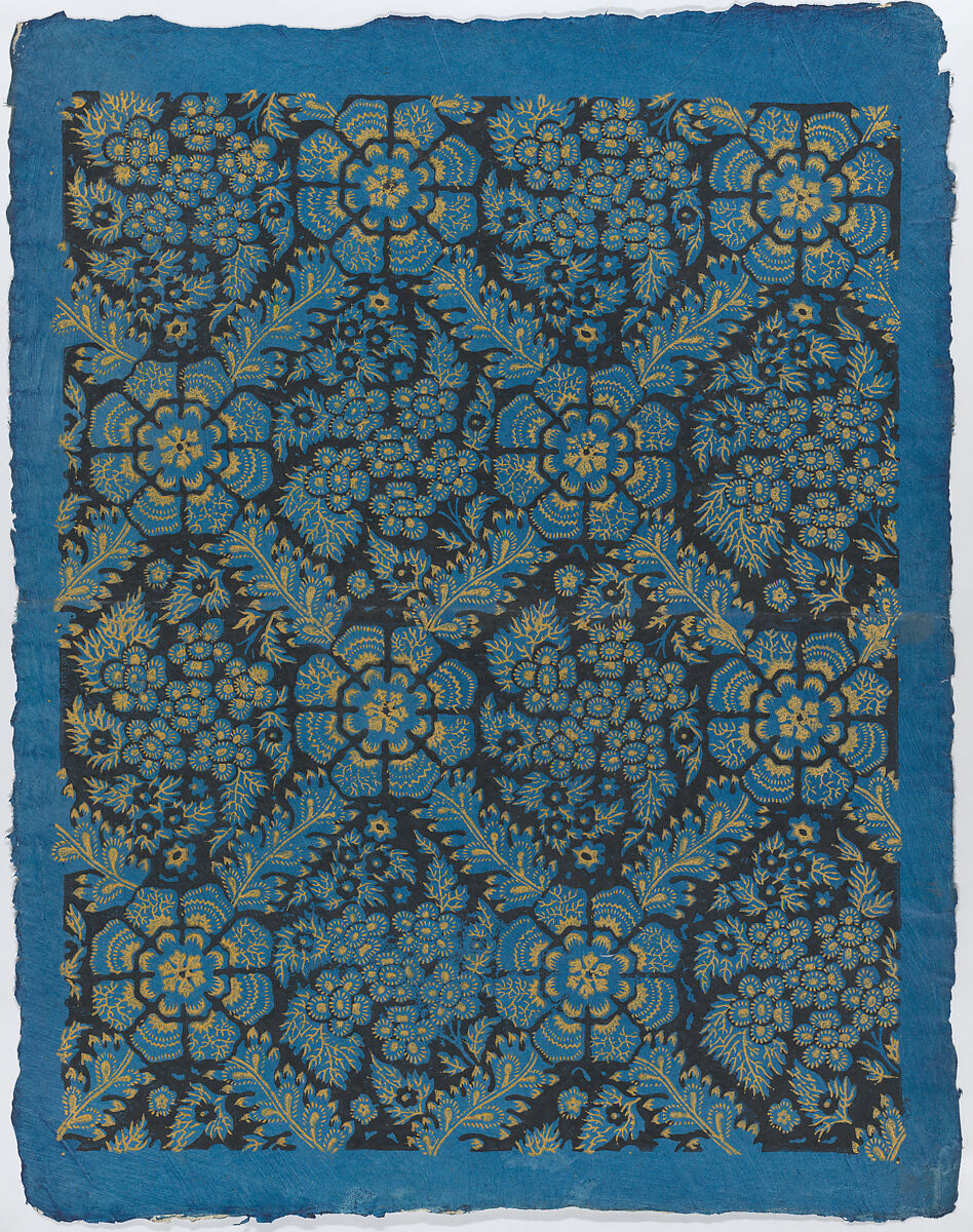 Sheet with overall black and gold floral pattern, Anonymous  , Italian, late 18th-mid 19th century, Relief print (wood or metal) 