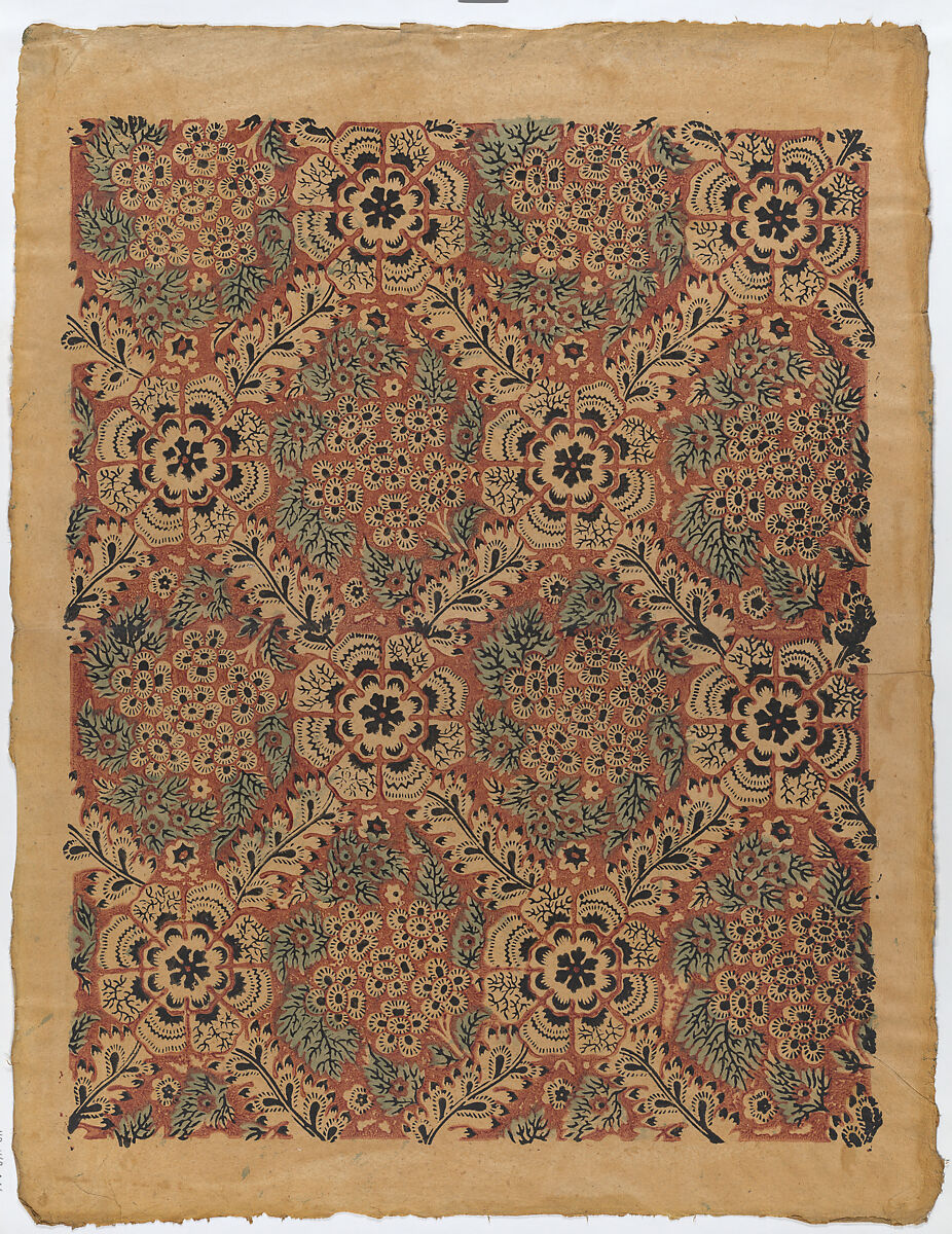 Sheet with overall floral pattern, Anonymous  , Italian, late 18th-mid 19th century, Relief print (wood or metal) 