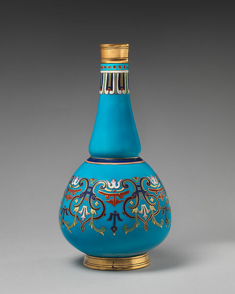 Vase with blue ground and beetle (one of a pair), Christopher Dresser (British, Glasgow, Scotland 1834–1904 Mulhouse), Bone china, British, Stoke-on-Trent, Staffordshire