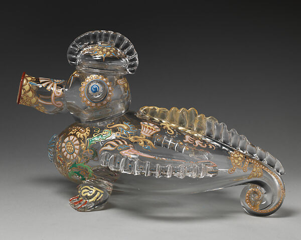 Vessel in the form of an animal, Christopher Dresser (British, Glasgow, Scotland 1834–1904 Mulhouse), Glass, painted and gilded, British, Stourbridge 