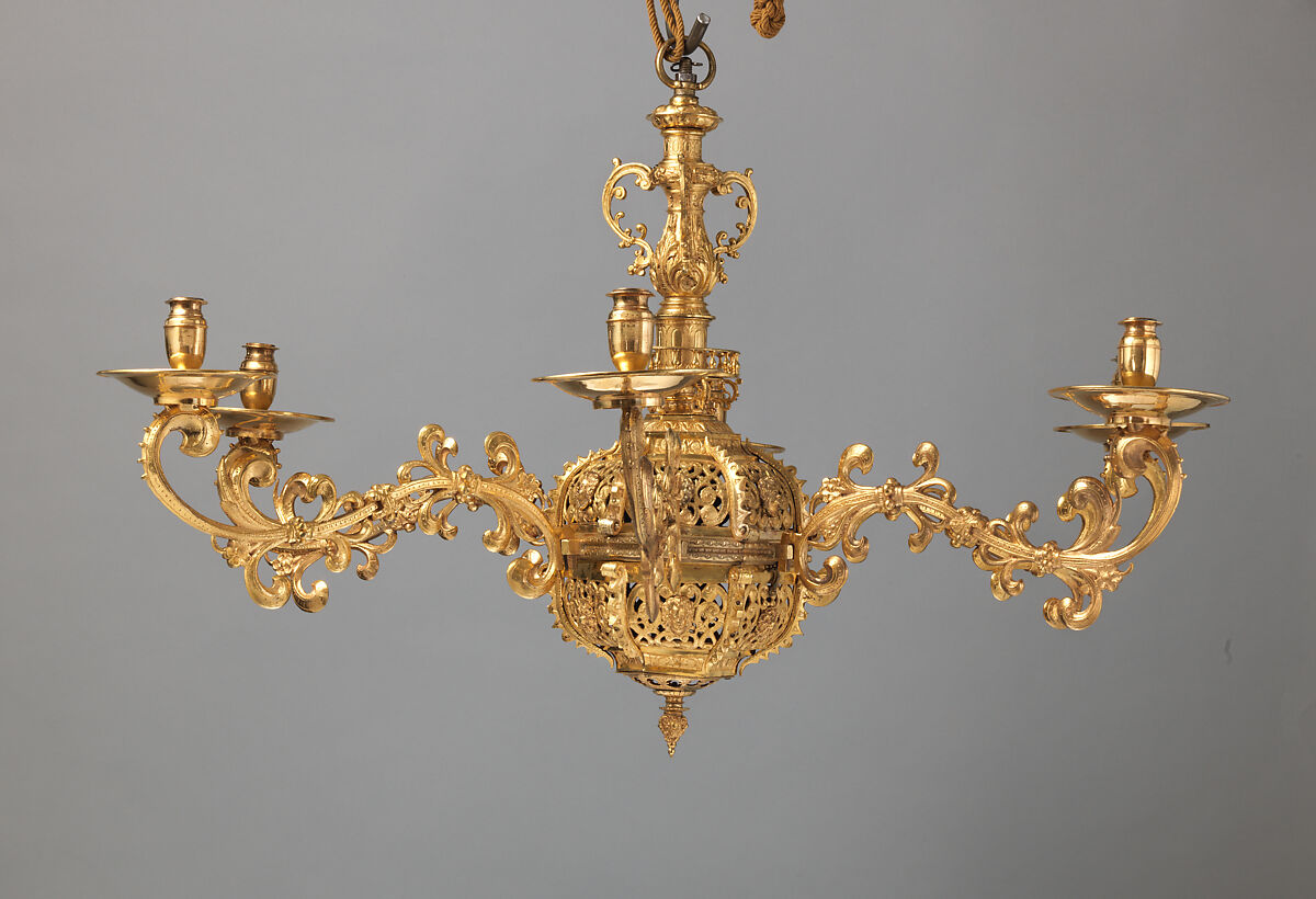 Six-branch chandelier, Gilded bronze, German, Augsburg
