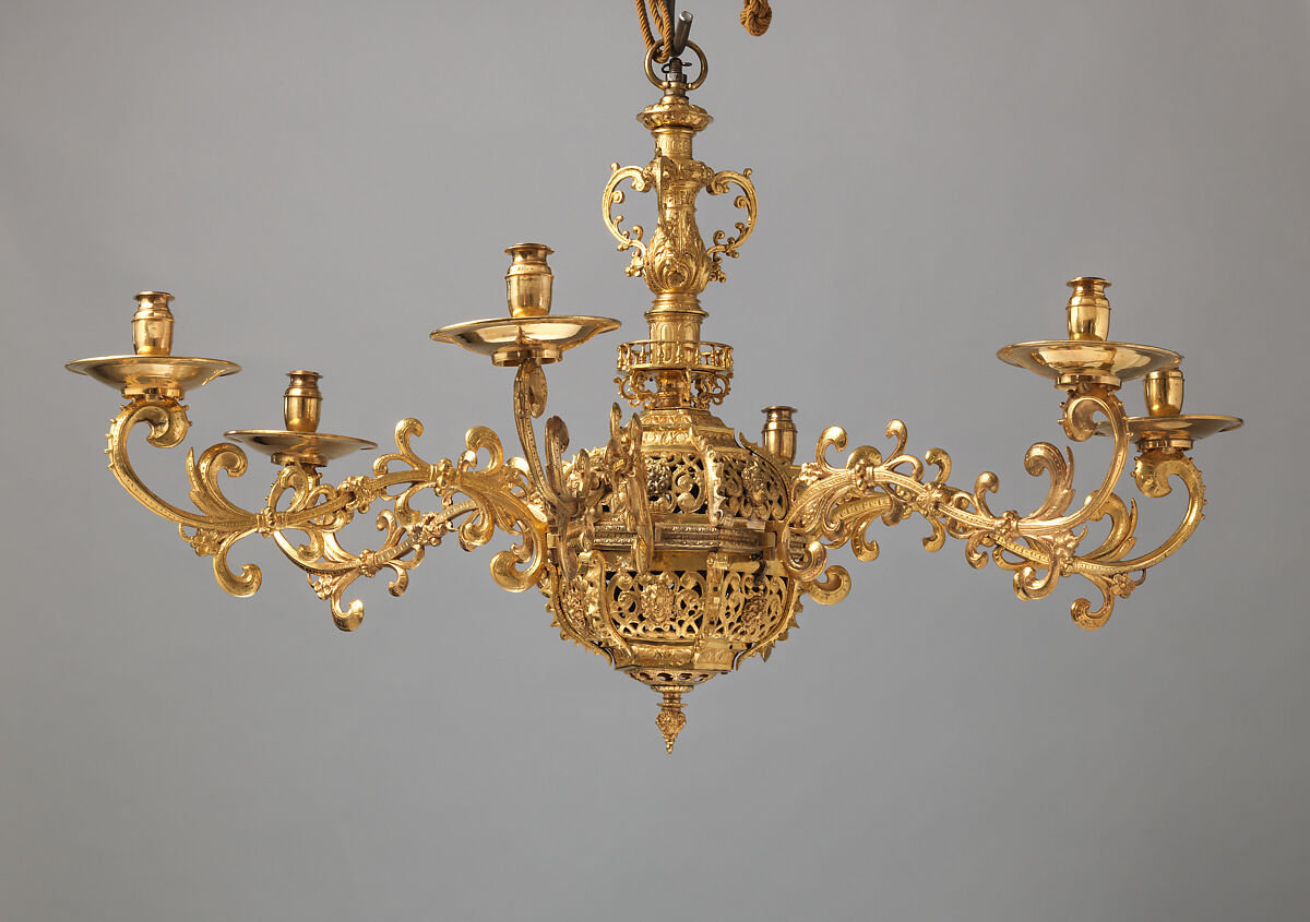 Six-branch chandelier, Gilded bronze, German, Augsburg