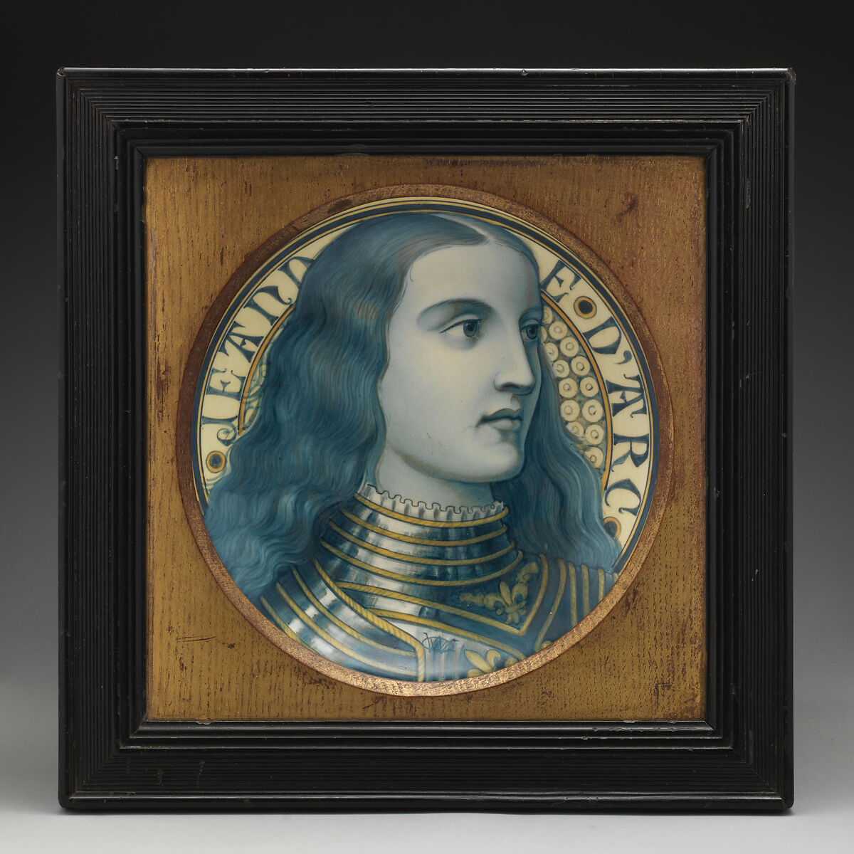 Plate with Joan of Arc, Howell &amp; James (London, 1819–1911), Painted earthenware, in original ebonized frame, British 
