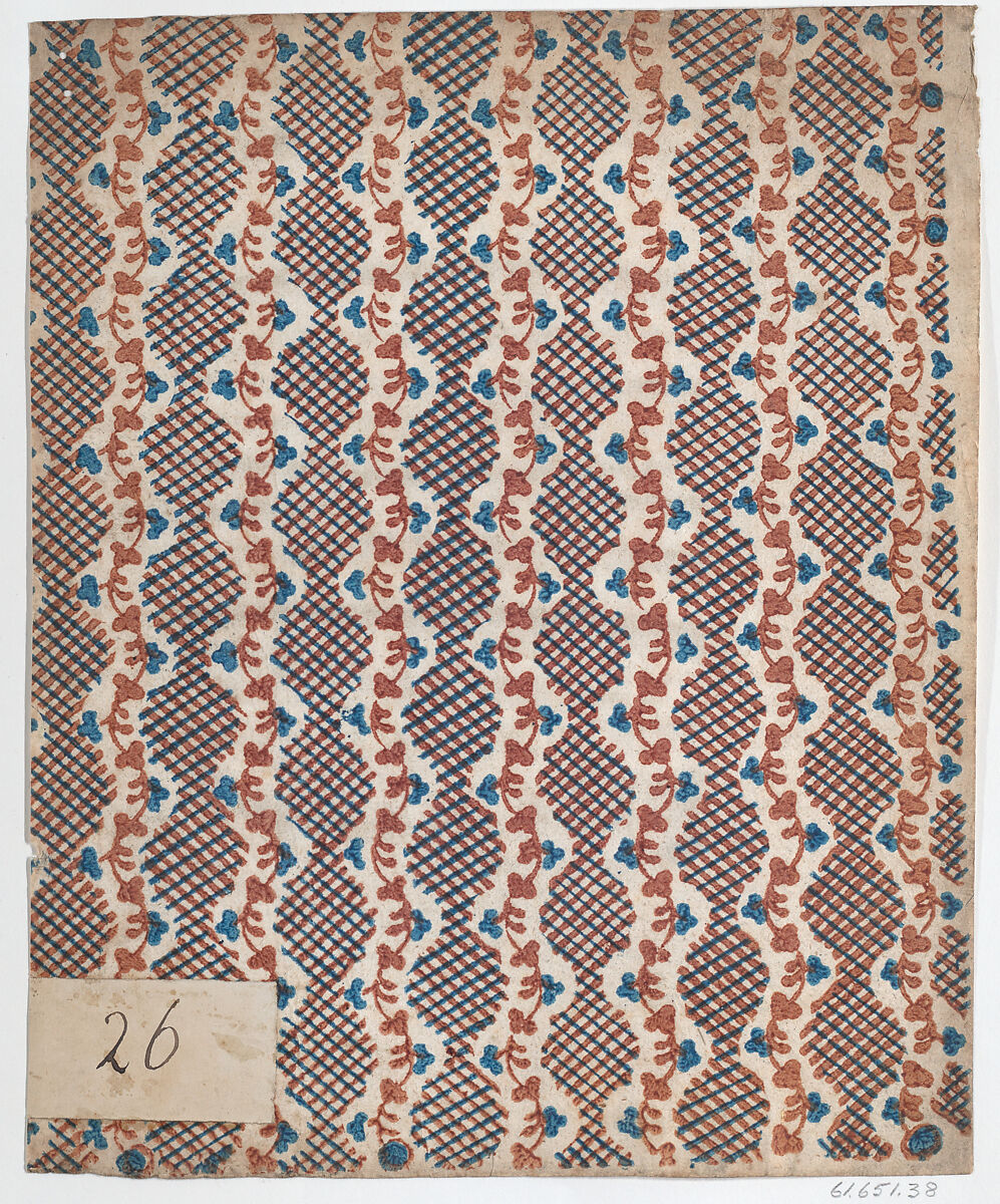 Sheet with overall vine and criss-cross pattern, Anonymous  , Italian, late 18th-mid 19th century, Relief print (wood or metal) 