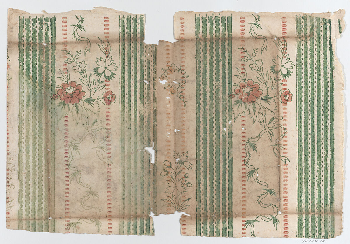 Sheet with two borders with stripes and a floral pattern, Anonymous  , Italian, late 18th-mid 19th century, Relief print (wood or metal) 