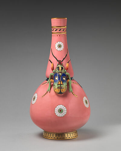 Vase with pink ground and beetle (one of a pair)