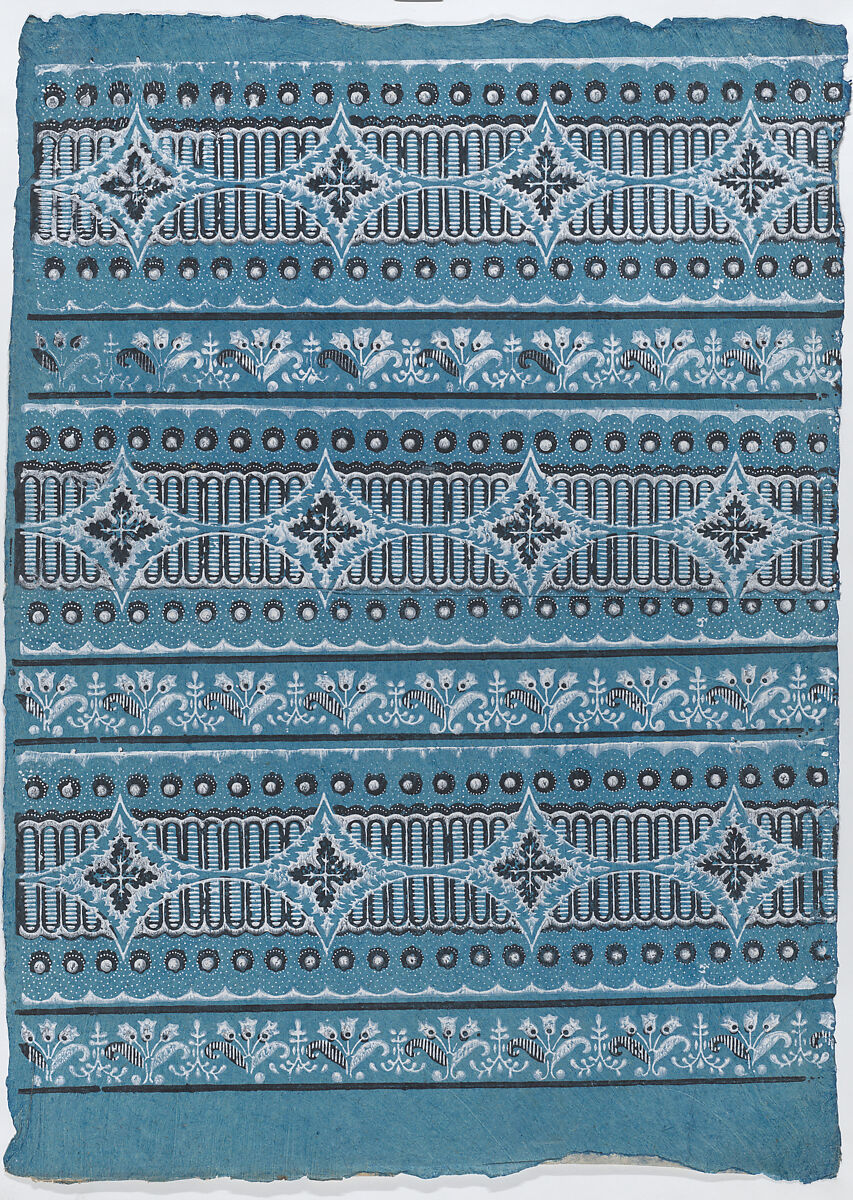 Sheet with four borders with a floral, dot, and stripe pattern, Anonymous  , Italian, late 18th-mid 19th century, Relief print (wood or metal) 