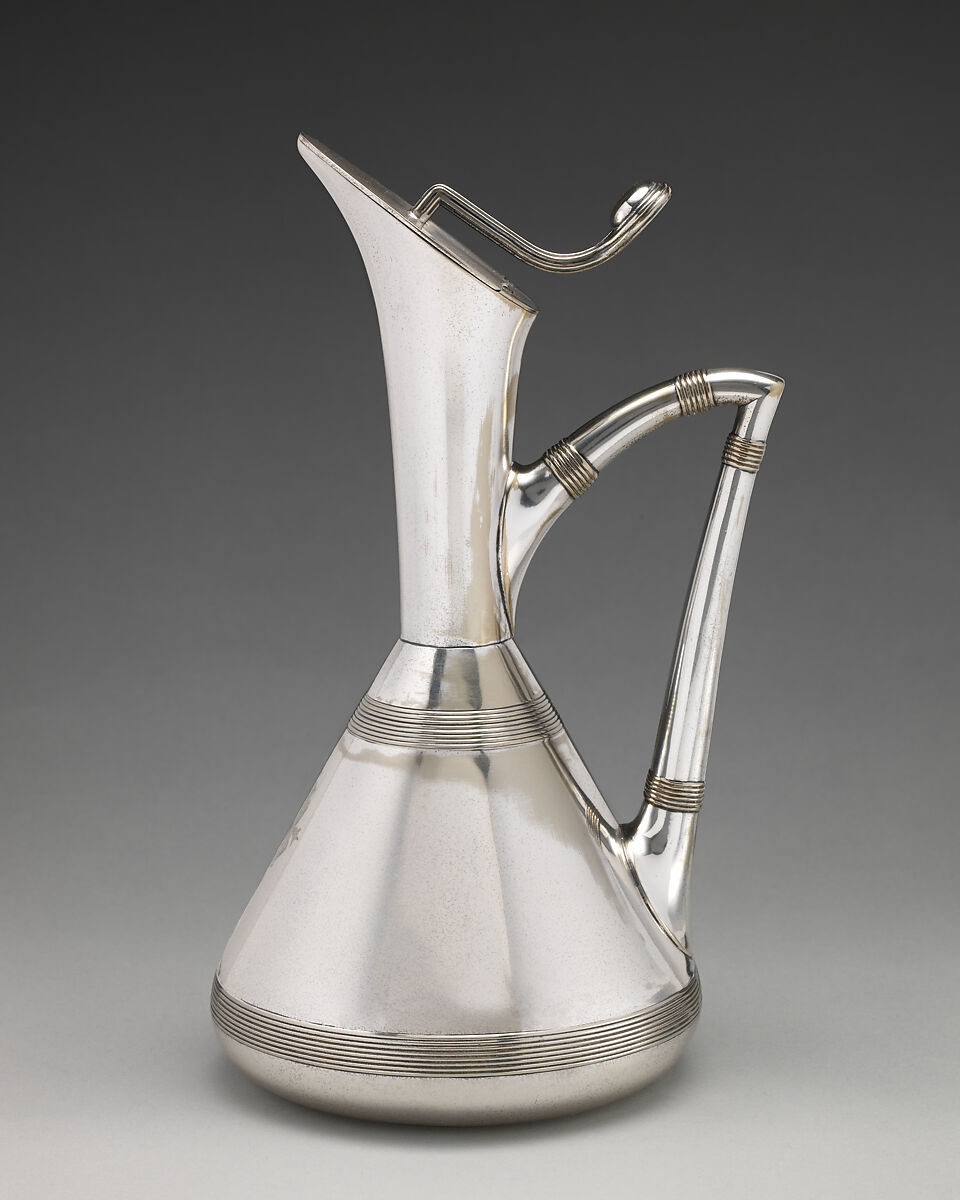 Lidded ewer, Christopher Dresser (British, Glasgow, Scotland 1834–1904 Mulhouse), Silverplate, British, Birmingham 