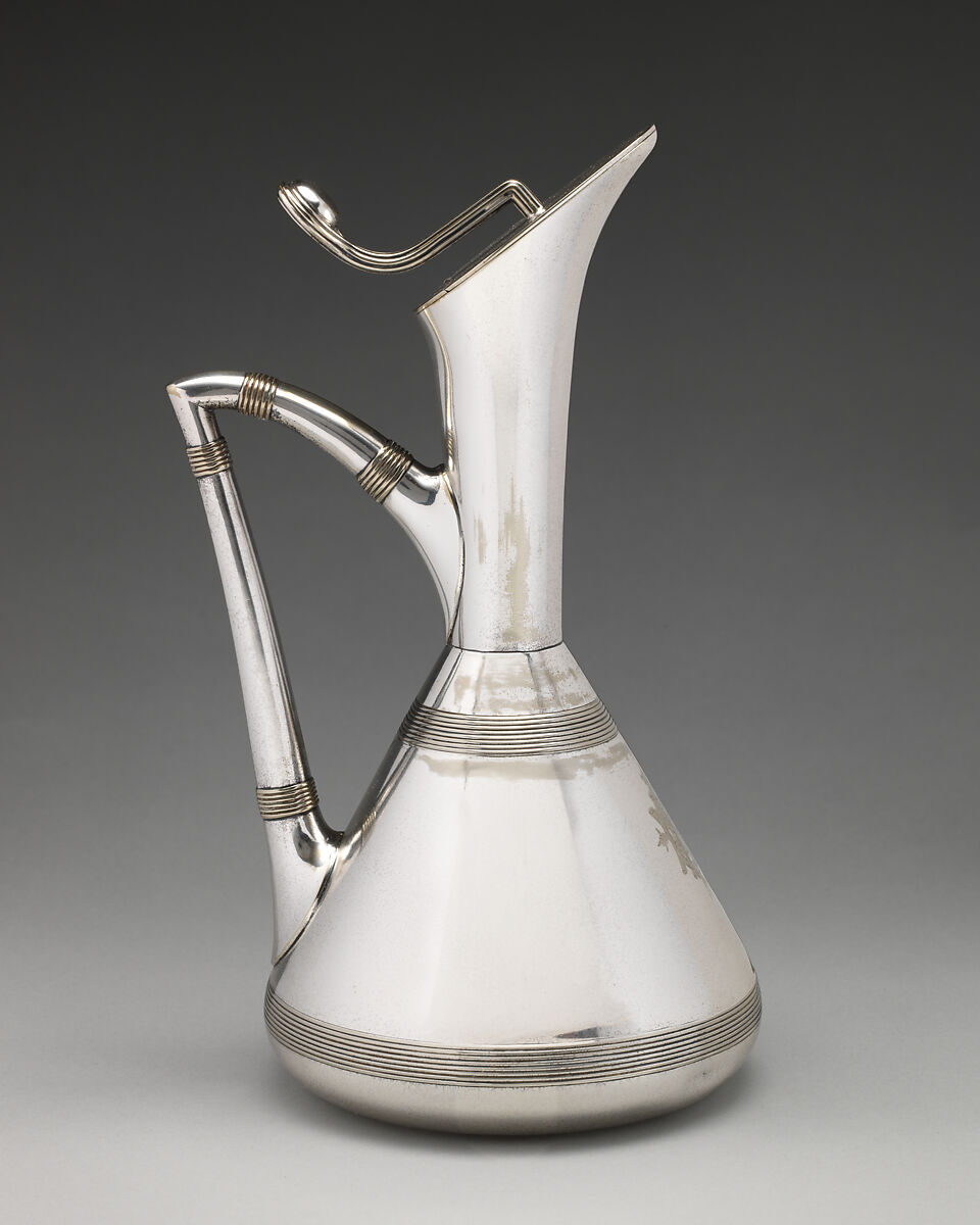 Lidded ewer, Christopher Dresser (British, Glasgow, Scotland 1834–1904 Mulhouse), Silverplate, British, Birmingham
