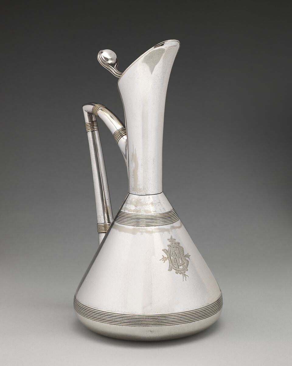 Lidded ewer, Christopher Dresser (British, Glasgow, Scotland 1834–1904 Mulhouse), Silverplate, British, Birmingham