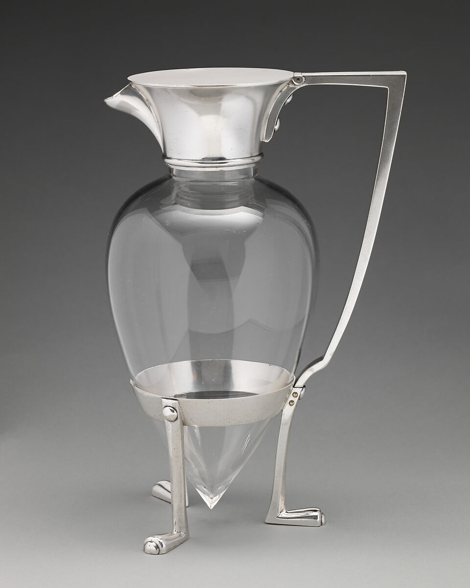 Decanter, Christopher Dresser (British, Glasgow, Scotland 1834–1904 Mulhouse), Silver plate, glass, British, Birmingham 