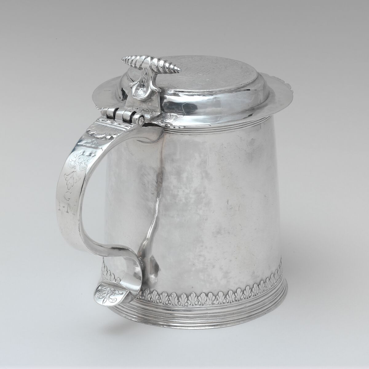 Tankard, Jacobus Vander Spiegel (baptized 1668–1708), Silver, American 