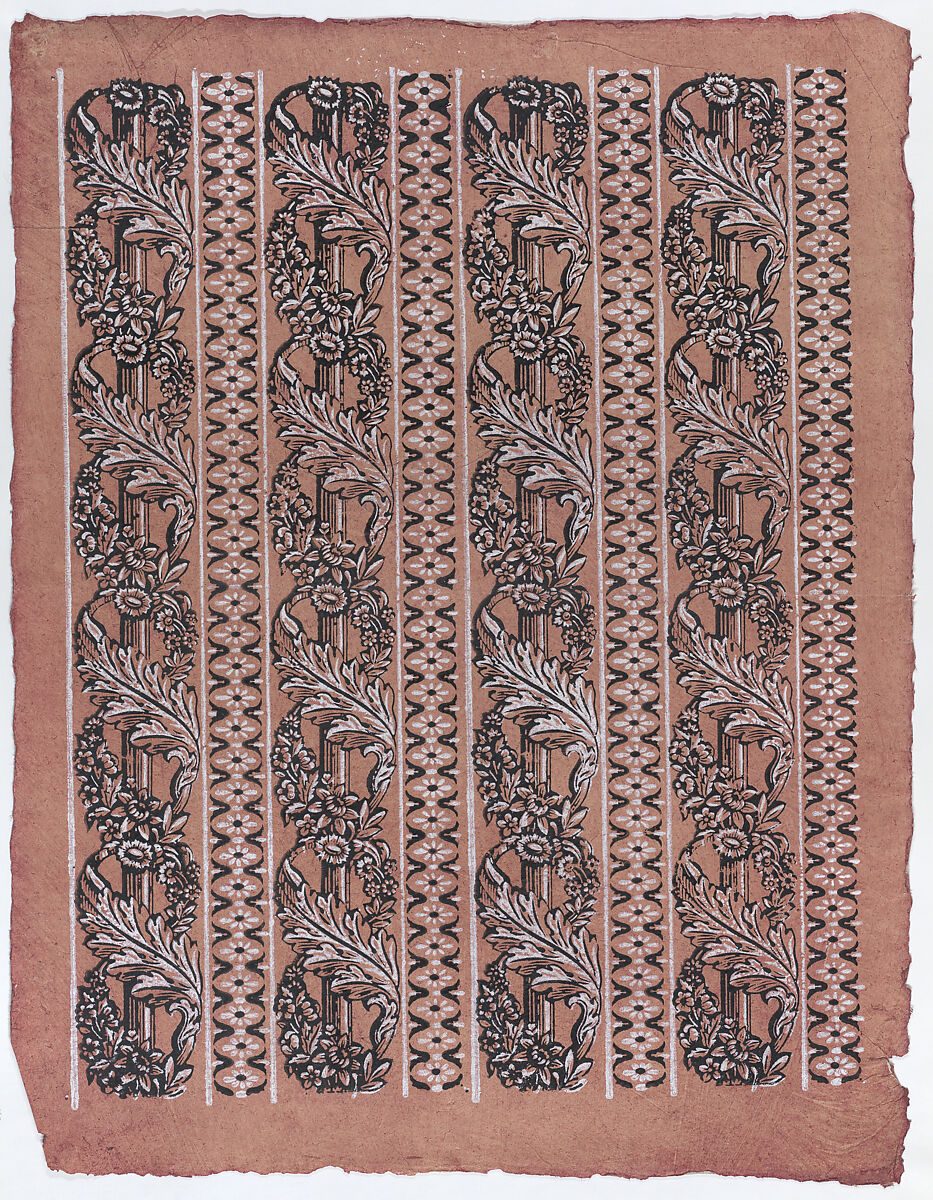 Sheet with four borders with a garland of acanthus leaves and flowers, Anonymous  , Italian, late 18th-mid 19th century, Relief print (wood or metal) 