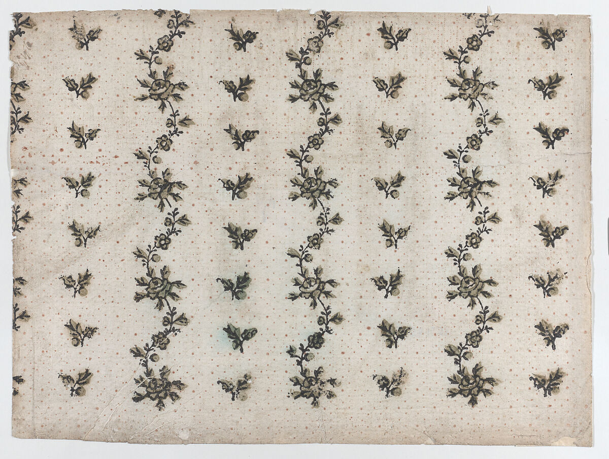 Sheet with overall dot and floral pattern, Anonymous  , Italian, late 18th-mid 19th century, Relief print (wood or metal) 