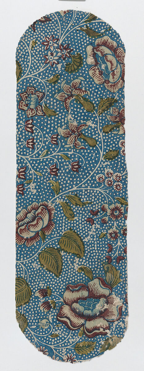 Sheet with an overall floral and dot pattern on blue background, Anonymous  , Italian, 19th century, Relief print (wood or metal) 