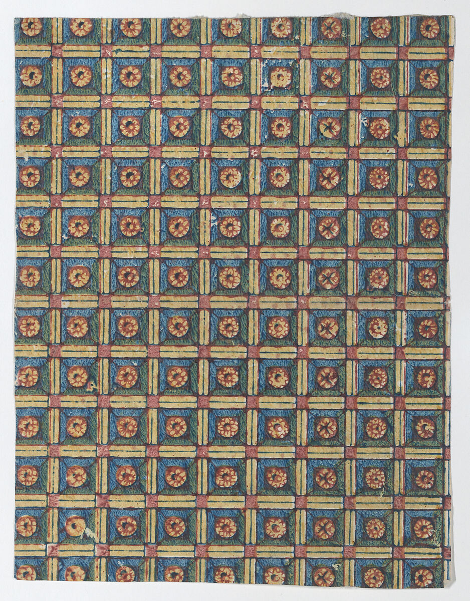 Sheet with overall geometric pattern with rosettes, Anonymous  , Italian, late 18th-mid 19th century, Relief print (wood or metal) 