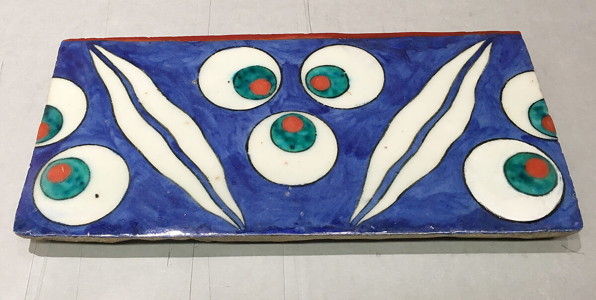 Tile with Cintamani Design, Stonepaste; polychrome painted under transparent glaze