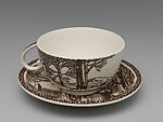 Maple Syrup Gathering cup and saucer, Designed by Rockwell Kent (American, Tarrytown, New York 1882–1971 Plattsburgh, New York), Earthenware, American