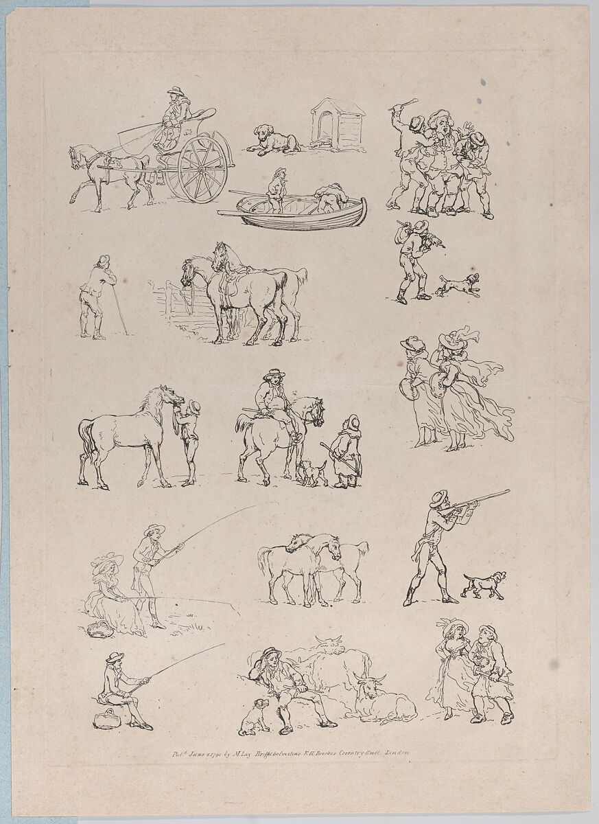 Plate 1, Outlines of Figures, Landscapes and Cattle...for the Use of Learners, Thomas Rowlandson (British, London 1757–1827 London), Etching