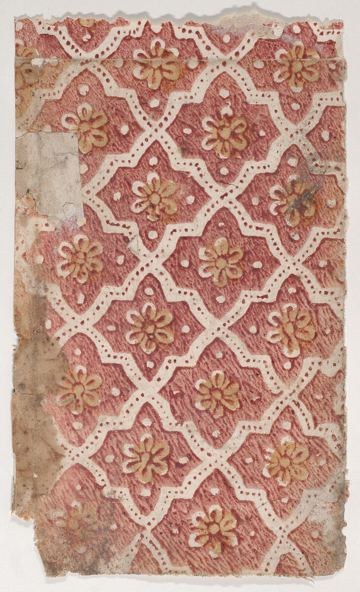 Sheet with overall floral and dot pattern, Anonymous  , 19th century, Relief print (wood or metal)