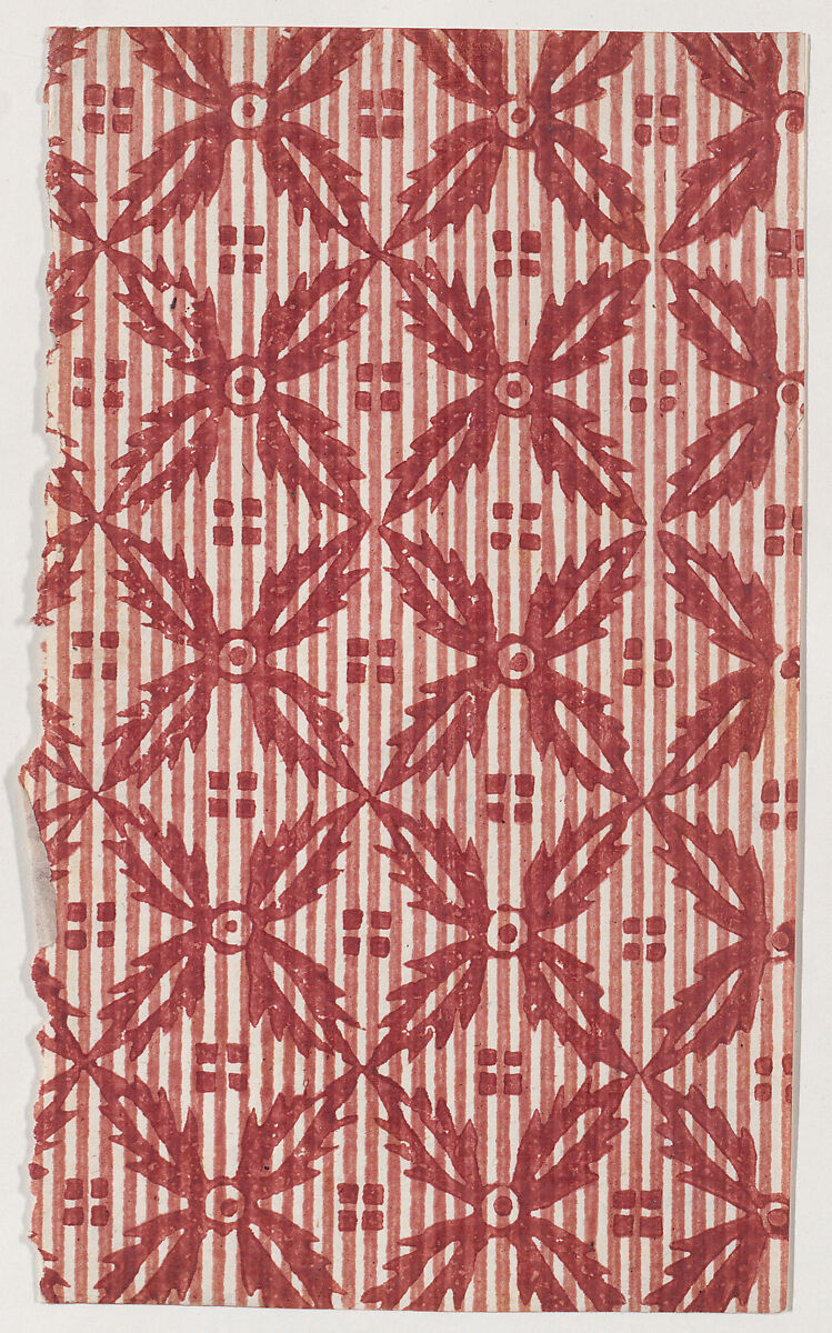 Sheet with overall floral pattern with striped background, Anonymous  , 19th century, Relief print (wood or metal) 