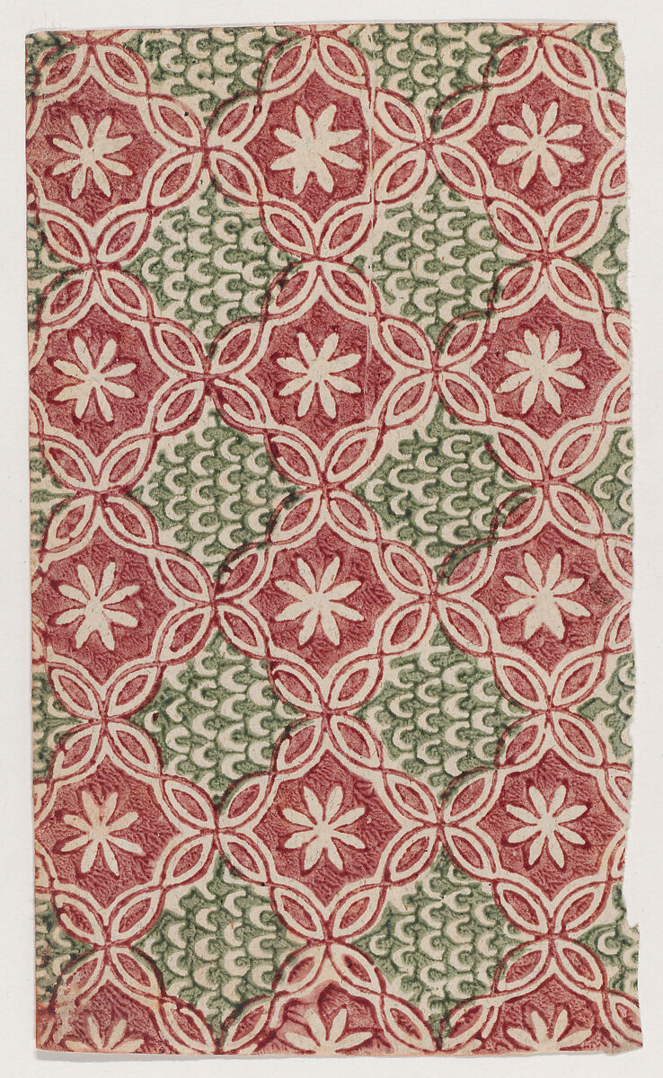Sheet with overall floral and U shaped patterns, Anonymous  , 19th century, Relief print (wood or metal) 