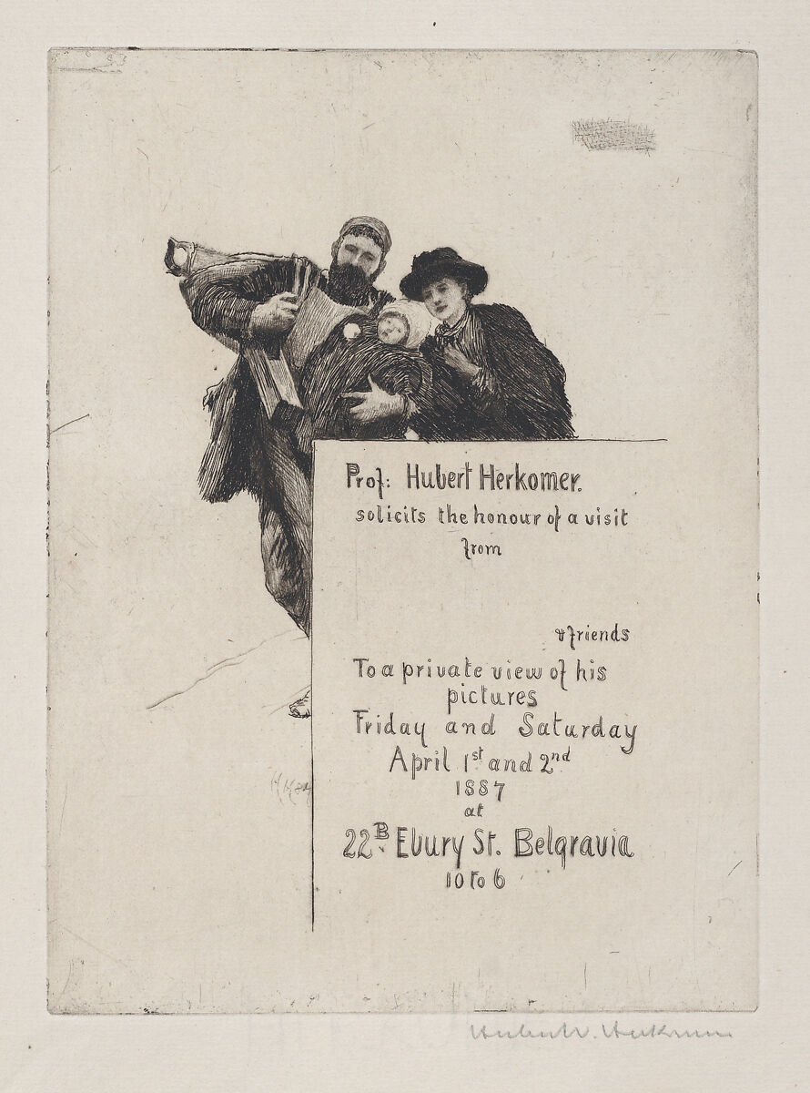 Invitation with vignette from "The First Born" (with text), Sir Hubert von Herkomer (British, Waal, Bavaria 1849–1914 Budleigh Salterton, Devon), Etching 