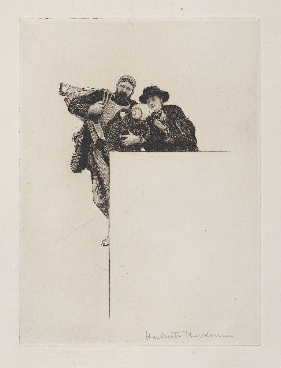 Invitation with vignette from "The First Born" (without text), Sir Hubert von Herkomer (British, Waal, Bavaria 1849–1914 Budleigh Salterton, Devon), Etching; proof 