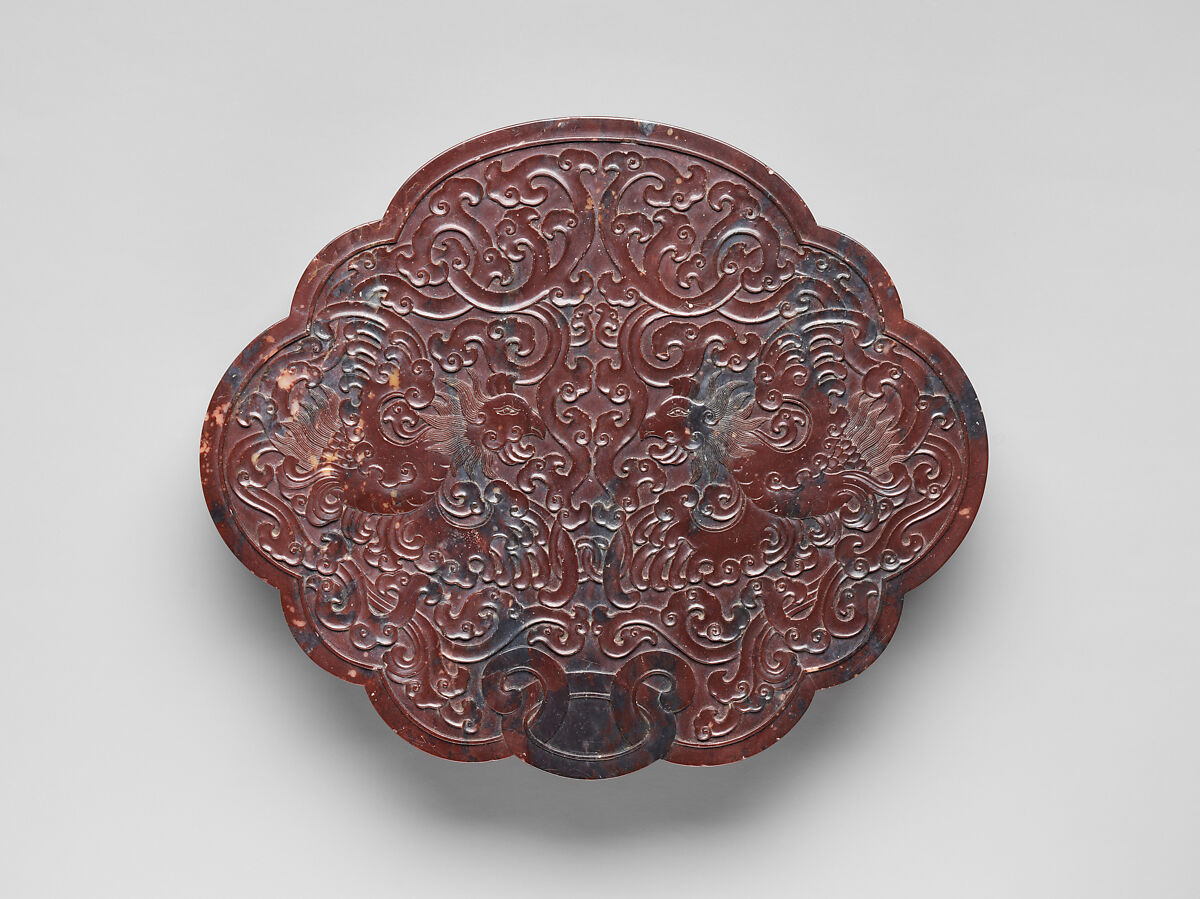 "Double phoenix" lobed box and cover, Soapstone, China