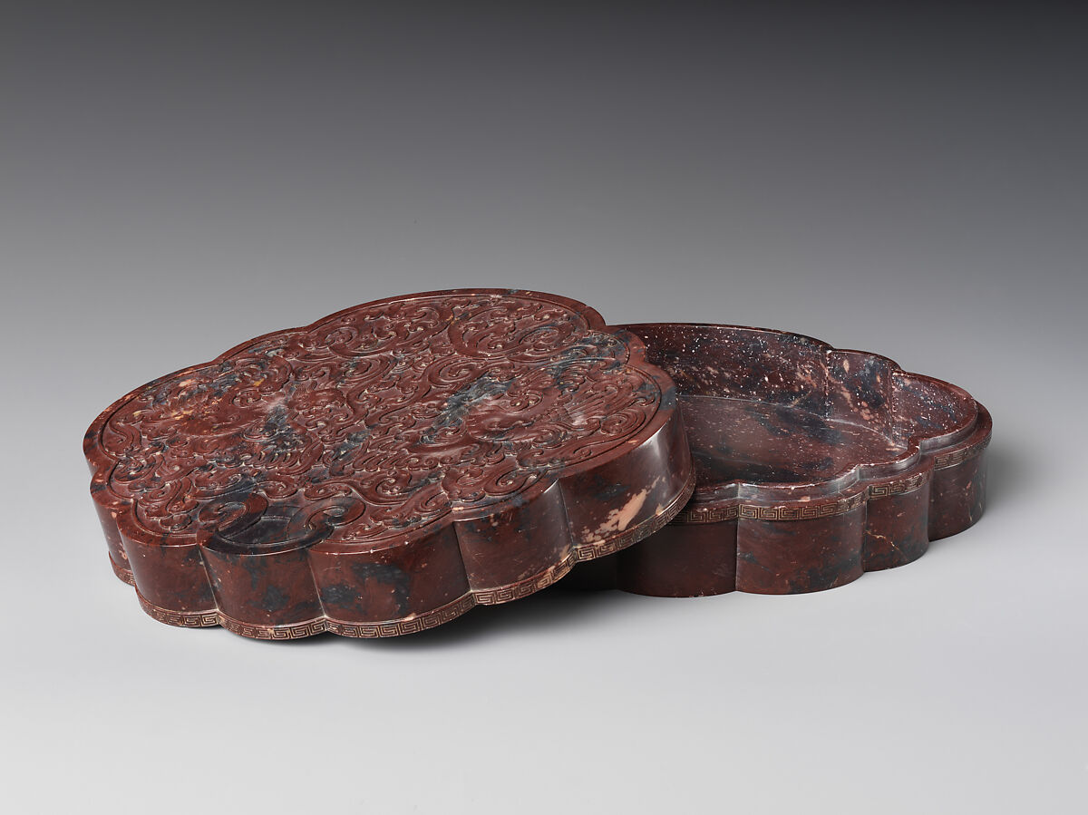 "Double phoenix" lobed box and cover, Soapstone, China