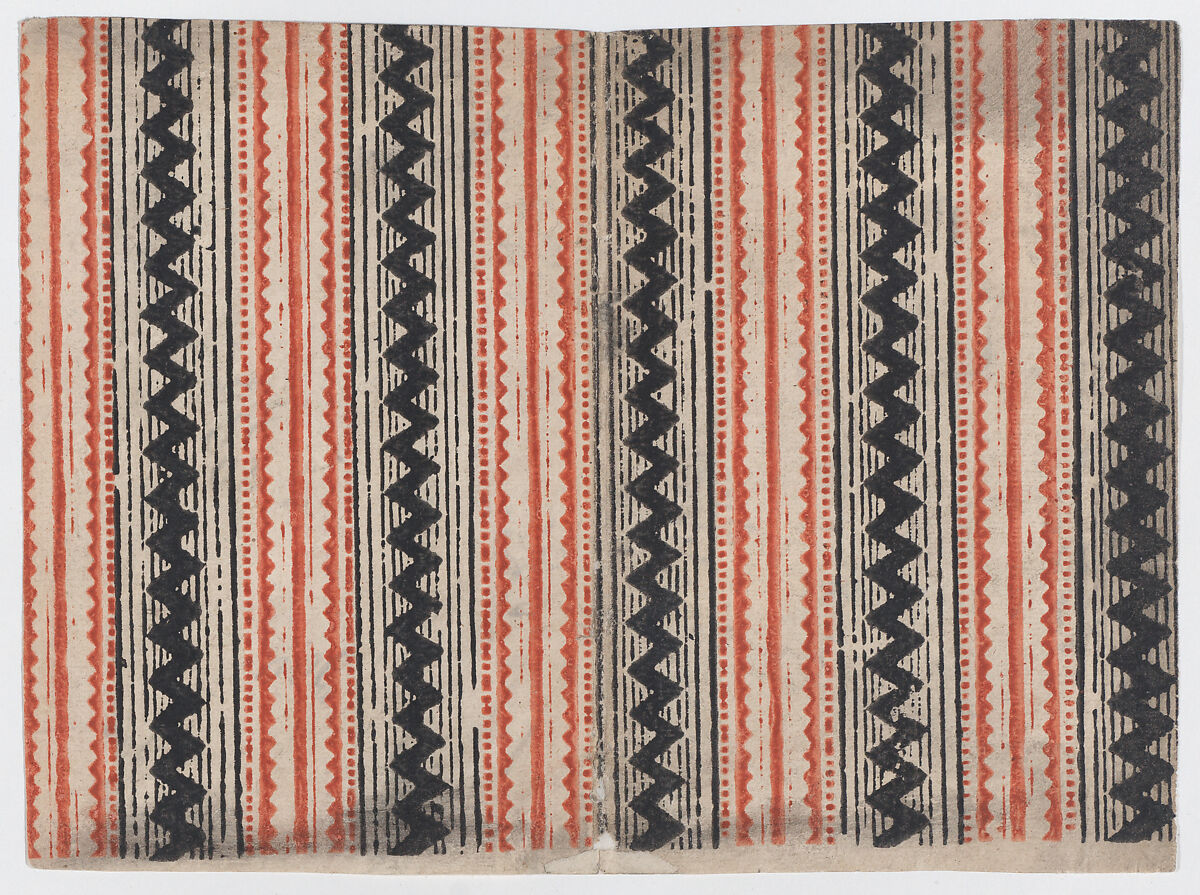 Sheet with overall zig zag and stripe pattern, Anonymous  , 19th century, Relief print (wood or metal) 