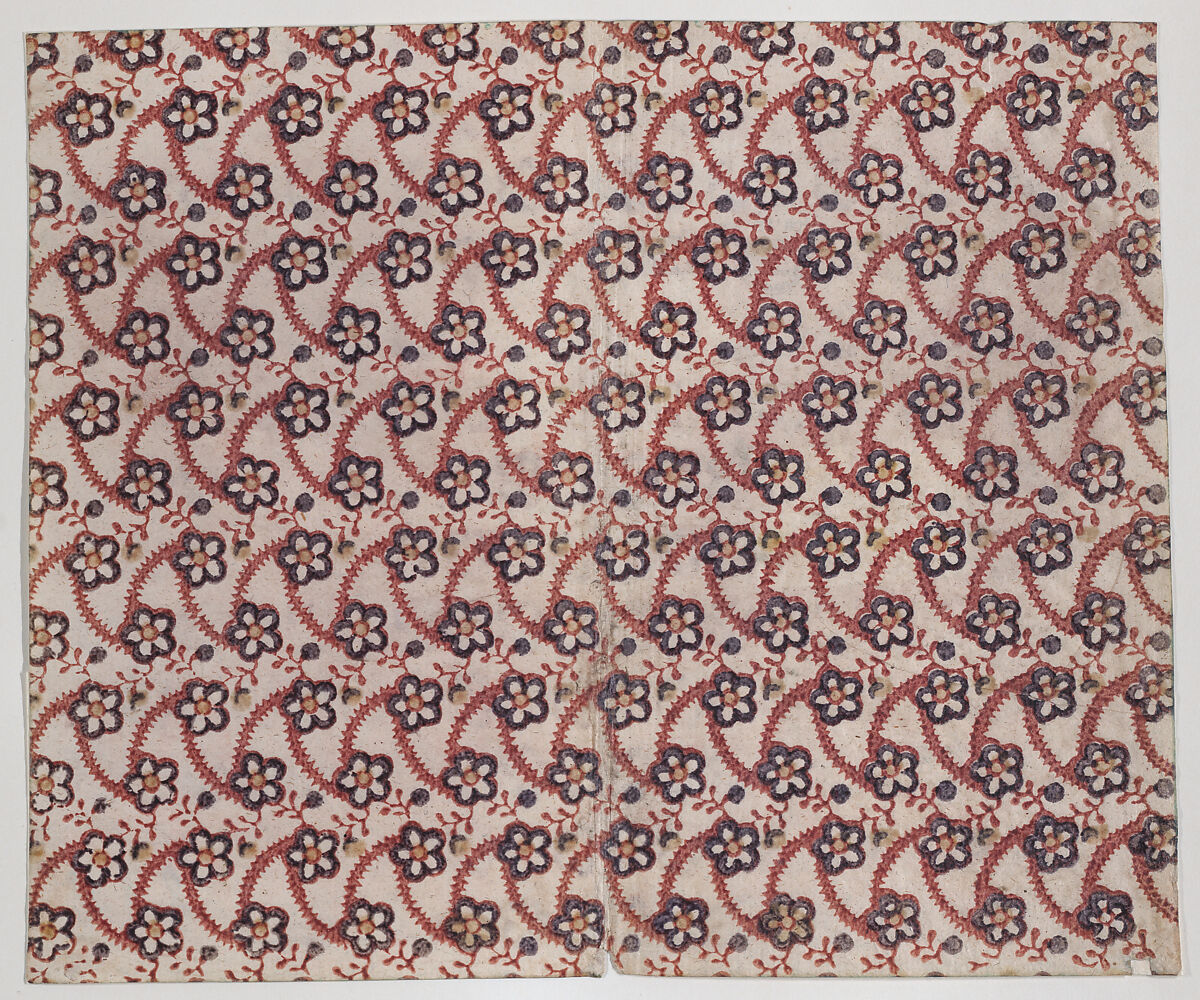 Sheet with overall floral pattern, Anonymous  , 19th century, Relief print (wood or metal) 