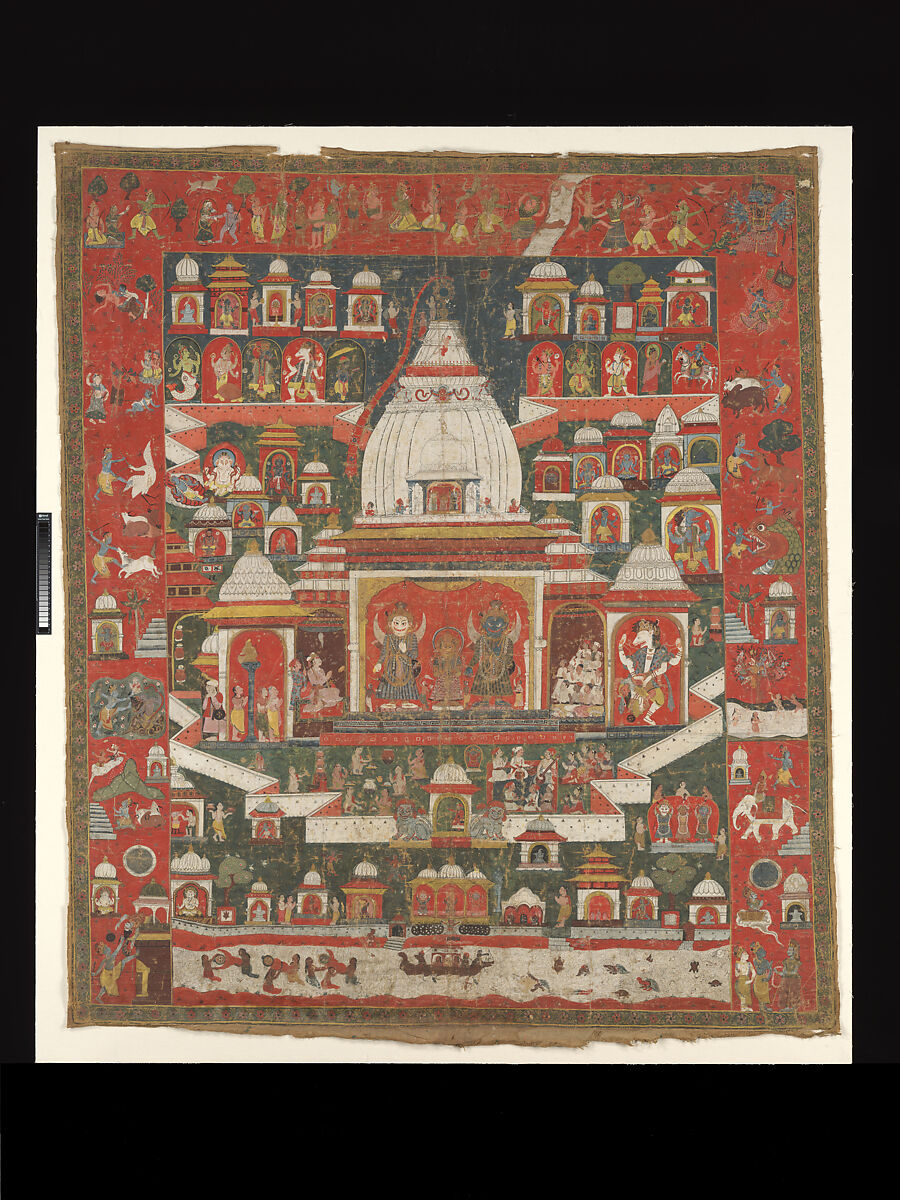 Worship of Lord Jagannatha in His Temple at Puri, Opaque pigments on cotton, Nepal 