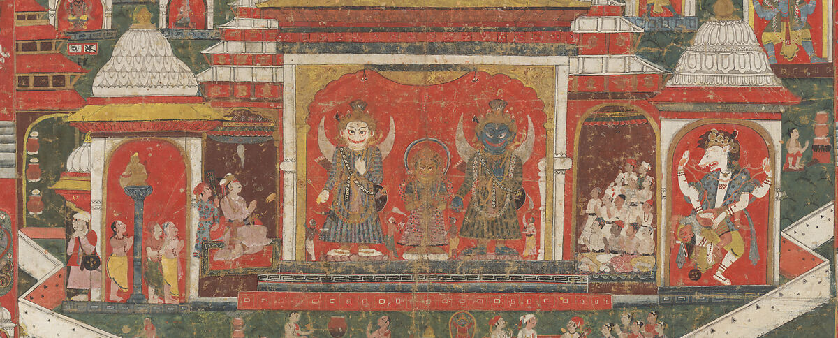 Worship of Lord Jagannatha in His Temple at Puri, Opaque pigments on cotton, Nepal
