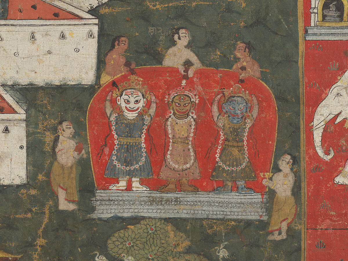 Worship of Lord Jagannatha in His Temple at Puri, Opaque pigments on cotton, Nepal