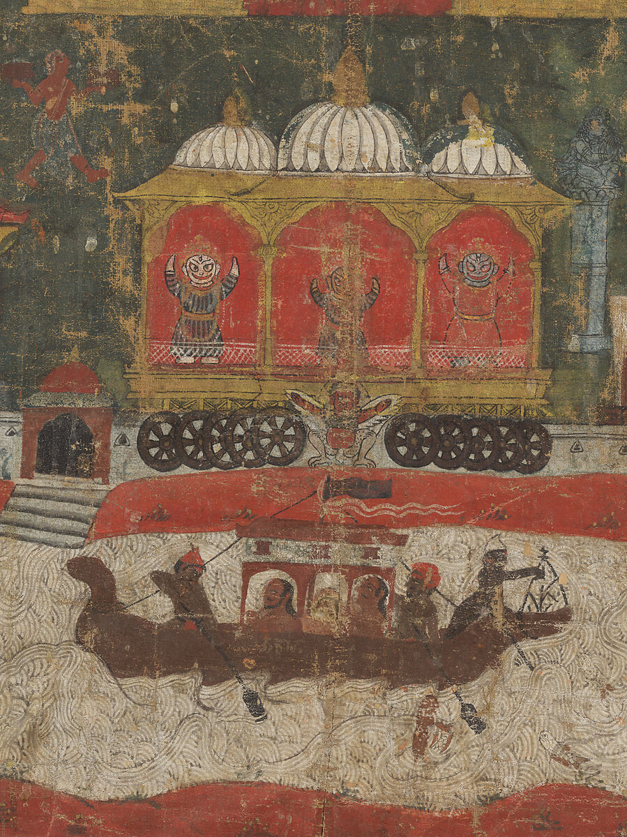 Worship of Lord Jagannatha in His Temple at Puri, Opaque pigments on cotton, Nepal