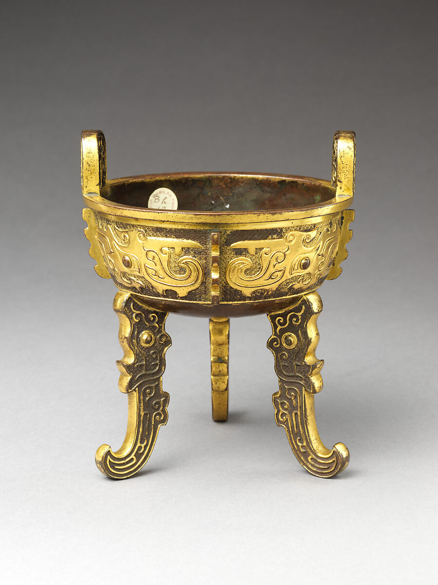 Archaistic tripod censer (ding), Parcel-gilt copper alloy, China