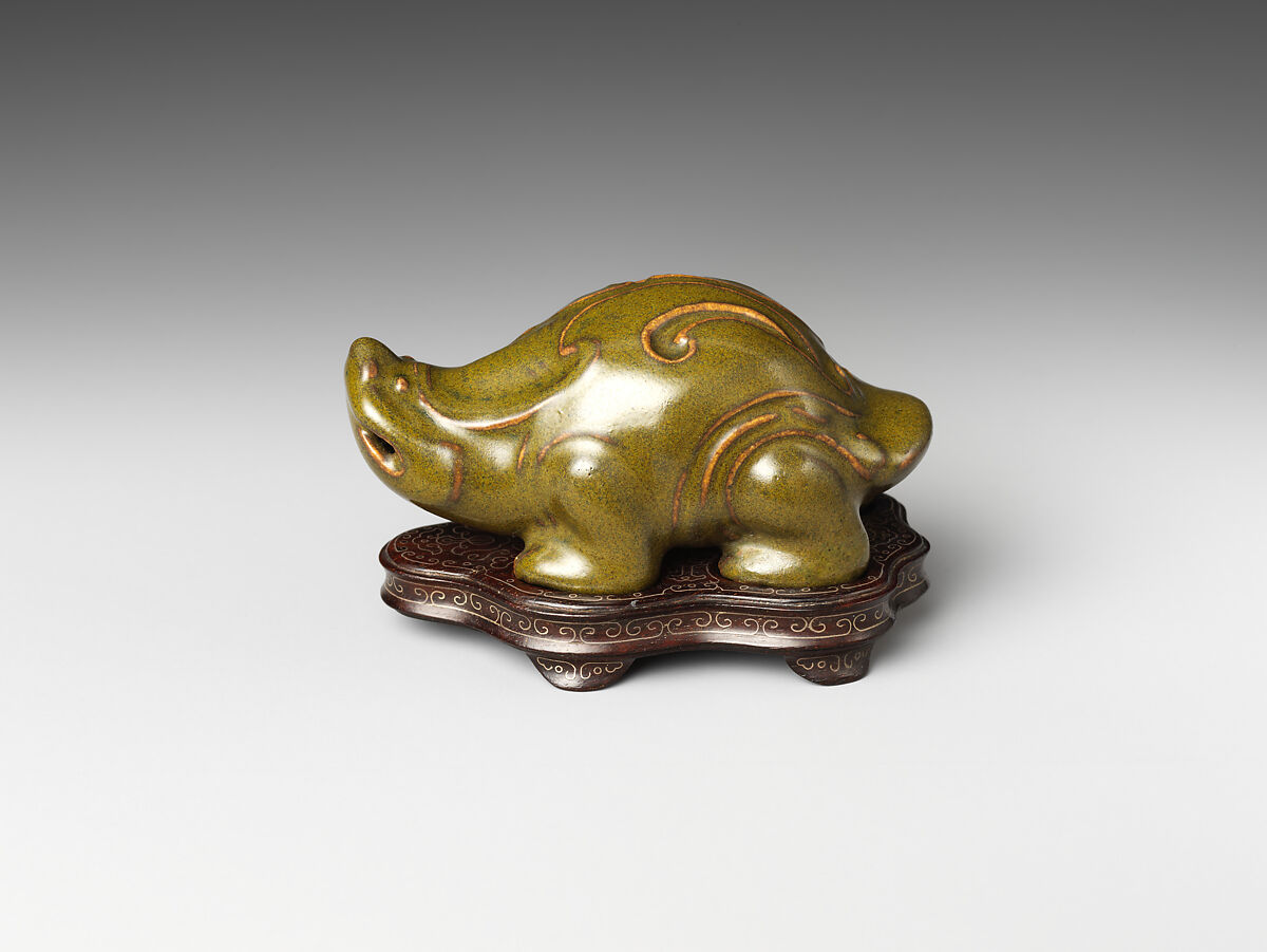 Water dropper in the form of a mythical creature, Porcelain with tea-dust glaze (Jingdezhen ware), China