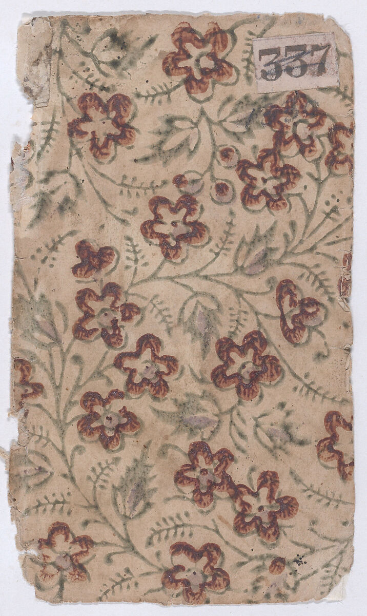 Sheet with an overall floral pattern, Anonymous  , 19th century, Relief print (wood or metal) 