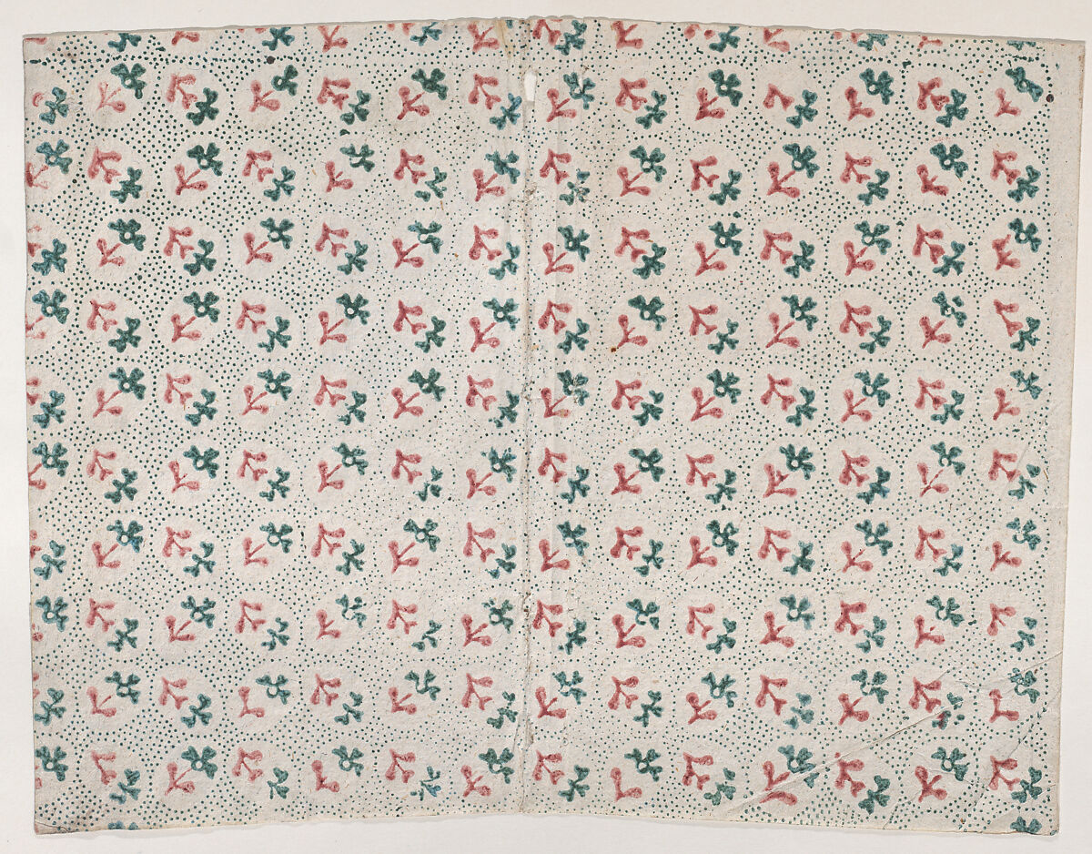 Book cover with overall floral and dot pattern, Anonymous  , 19th century, Relief print (wood or metal)