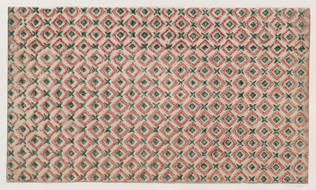 Sheet with overall pattern of squares and crosses, Anonymous  , 19th century, Relief print (wood or metal) 