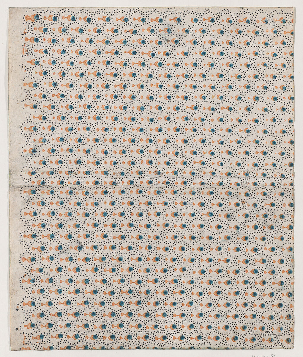 Book cover with overall pattern of orange and blue dots, Anonymous  , 19th century, Relief print (wood or metal) 