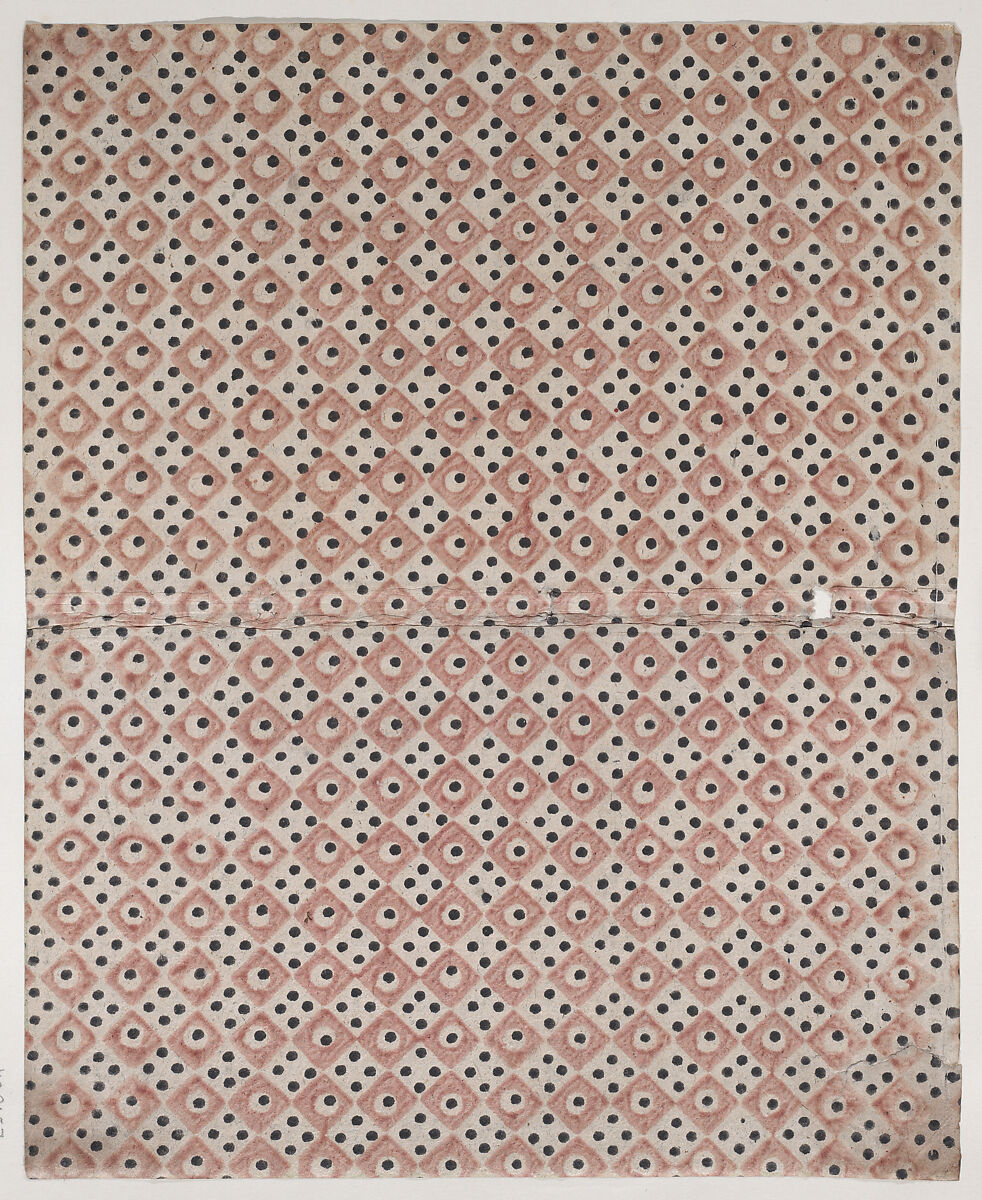 Book cover with overall pattern of red and black squares and dots, Anonymous  , 19th century, Relief print (wood or metal) 