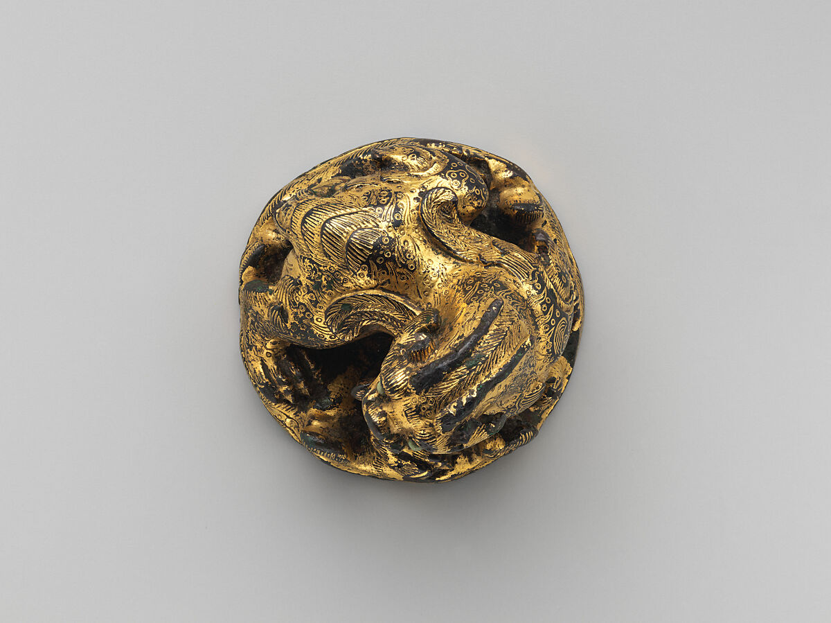 Weight in the shape of a chimera, Bronze, gilding, gold and turquoise inlays, China