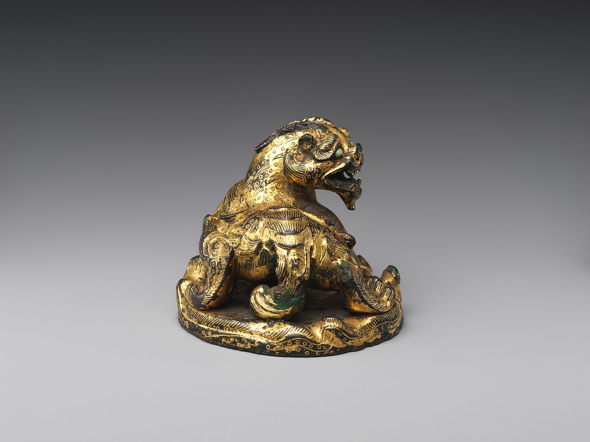 Weight in the shape of a chimera, Bronze, gilding, gold and turquoise inlays, China